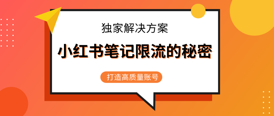 小红书笔记限流的秘密，被限流的笔记独家解决方案，打造高质量账号（共3节视频）-逐风项目库