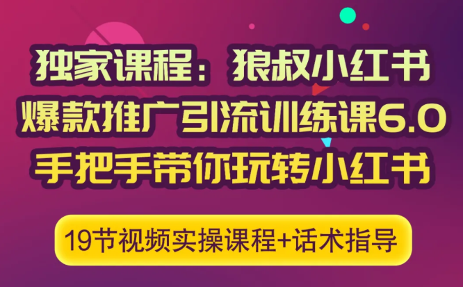 狼叔小红书爆款推广引流训练课6.0，手把手带你玩转小红书-逐风项目库