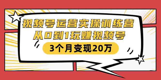 视频号运营实操训练营：从0到1玩赚视频号，3个月变现20万-逐风项目库