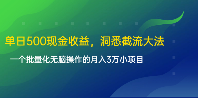 单日500现金收益，洞悉截流大法，一个批量化无脑操作的月入3万小项目-逐风项目库