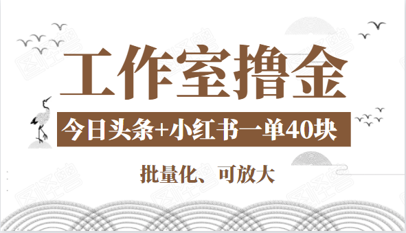 工作室撸金二件套：撸今日头条原创收益+小红书一单利润40块项目-逐风项目库