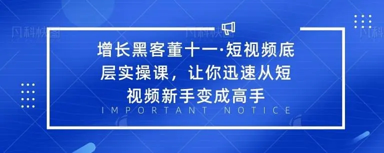 增长黑客董十一·短视频底层实操课，从短视频新手变成高手-逐风项目库