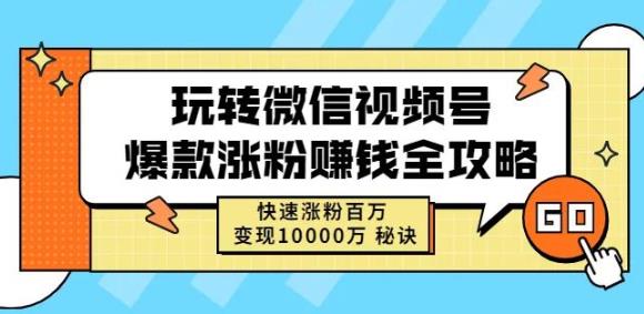 玩转微信视频号爆款涨粉赚钱全攻略，快速涨粉百万变现万元秘诀-逐风项目库