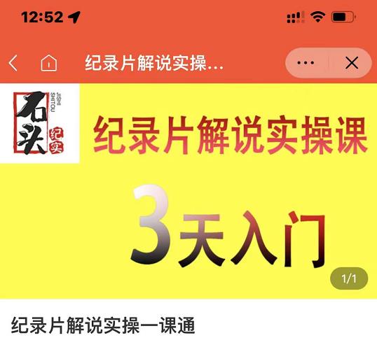 石头纪实·纪录片解说实操课，3天入门，快速掌握纪录片解说视频制作-逐风项目库