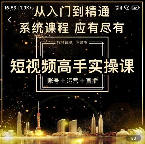 短视频高手实操课：账号+运营+直播，从入门到精通，系统课程，应有尽有-逐风项目库