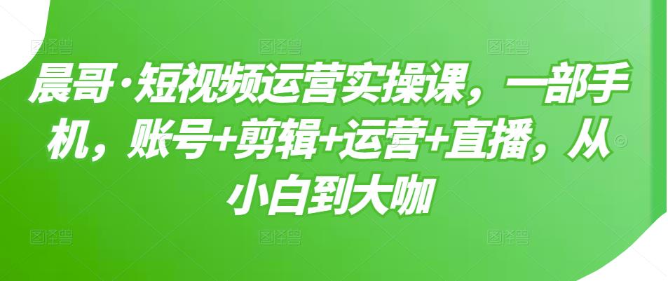 晨哥·短视频运营实操课，一部手机，账号+剪辑+运营+直播，从小白到大咖-逐风项目库