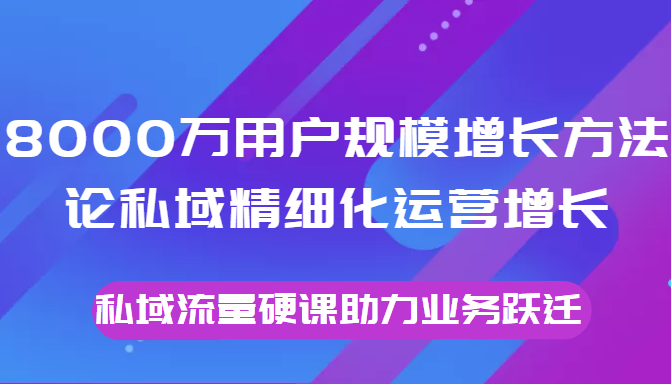 8000万用户规模增长方法论私域精细化运营增长，私域流量硬课助力业务跃迁-逐风项目库