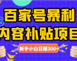 百家号暴利内容补贴项目，图文10元一条，视频30一条，新手小白日赚300+-逐风项目库
