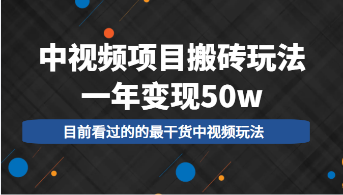中视频项目搬砖玩法，一年变现50w，目前看过的的最干货中视频玩法-逐风项目库