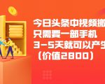 今日头条中视频搬运项目，只需要一部手机3-5天就可以产生利润（价值2800元）-逐风项目库
