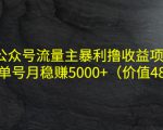 公众号流量主暴利撸收益项目，单人单号月稳赚5000+（价值480元）-逐风项目库