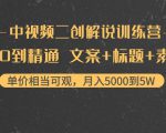 中视频二创解说训练营：从0到精通 文案+标题+素材、月入5000到5W-逐风项目库