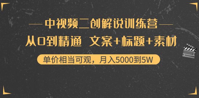 中视频二创解说训练营：从0到精通 文案+标题+素材、月入5000到5W-逐风项目库