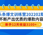 头条爆文训练营202202期，不断产出优质的爆款内容，新手12天收益3100+-逐风项目库