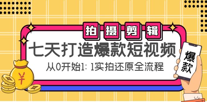 七天打造爆款短视频：拍摄+剪辑实操，从0开始1:1实拍还原实操全流程-逐风项目库