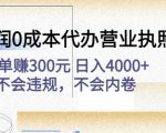 高利润0成本代办营业执照项目：一单赚300元日入4000+不会违规，不会内卷-逐风项目库