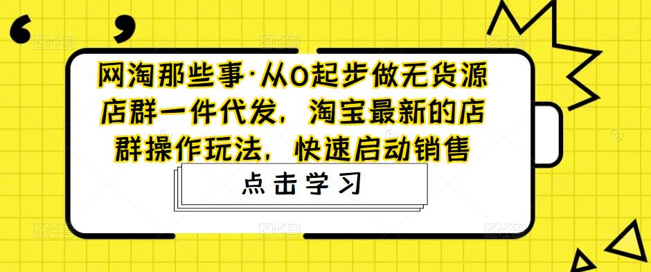 网淘那些事·从0起步做无货源店群一件代发，淘宝最新的店群操作玩法，快速启动销售-逐风项目库