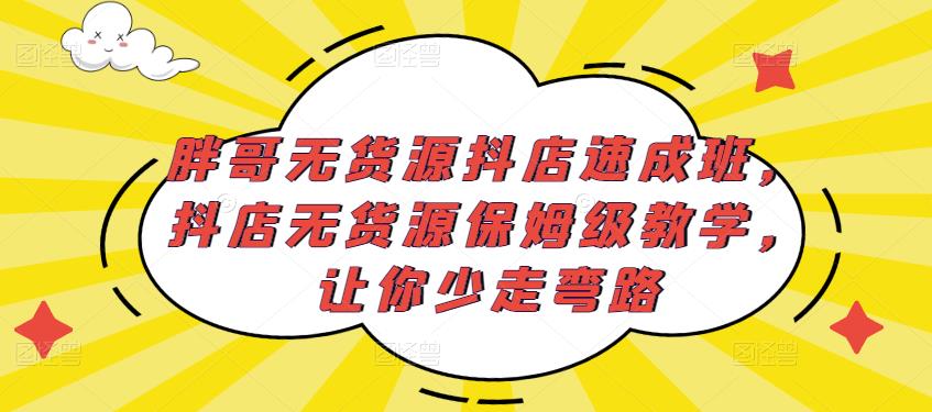胖哥无货源抖店速成班，抖店无货源保姆级教学，让你少走弯路-逐风项目库