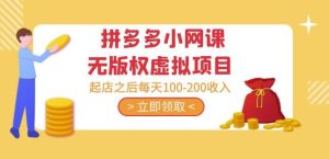 黄岛主·拼多多小网课无版权虚拟项目分享课：起店之后每天100-200收入-逐风项目库