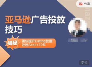 亚马逊广告投放技巧-详解流量底层原理+广告漏斗逻辑，更快提升Listing权重，控制Acos 10%-逐风项目库