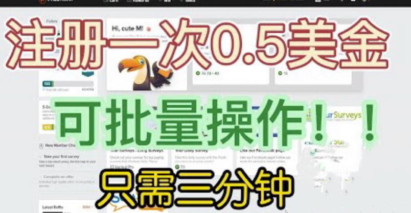 国外项目注册一次0.5美金，只需三分钟无脑操作，可批量同时放大操作，小白工作室福利【揭秘】-逐风项目库