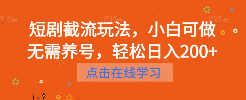 短剧截流玩法，小白可做无需养号，轻松日入200+-逐风项目库