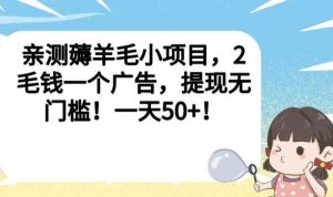 亲测薅羊毛小项目，2毛钱一个广告，提现无门槛！一天50+【揭秘】-逐风项目库