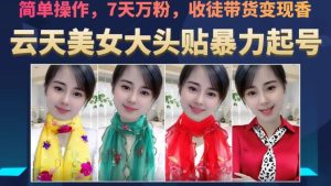 云天美女大头贴暴力起号教学，简单操作，7天万粉，收徒带货变现香-逐风项目库