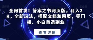 全网首发！答案之书网页版，目入2K，全新玩法，搭配文档和网页，零门槛、小白首选副业【揭秘】-逐风项目库