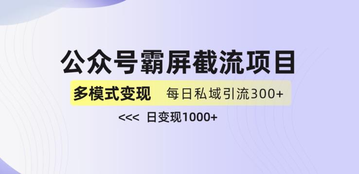 公众号霸屏截流项目+私域多渠道变现玩法，全网首发，日入1000+【揭秘】-逐风项目库