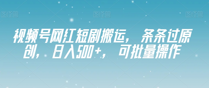视频号网红短剧搬运，条条过原创，日入500+，可批量操作【揭秘】-逐风项目库