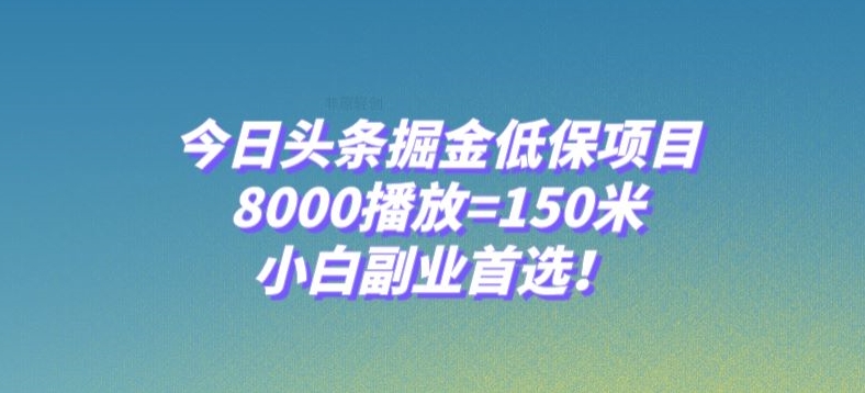今日头条掘金低保项目，8000播放=150米，小白副业首选【揭秘】-逐风项目库