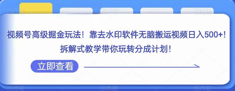 视频号高级掘金玩法，靠去水印软件无脑搬运视频日入500+，拆解式教学带你玩转分成计划【揭秘】-逐风项目库