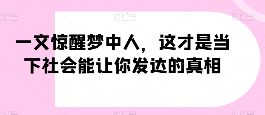一文惊醒梦中人，这才是当下社会能让你发达的真相【公众号付费文章】-逐风项目库