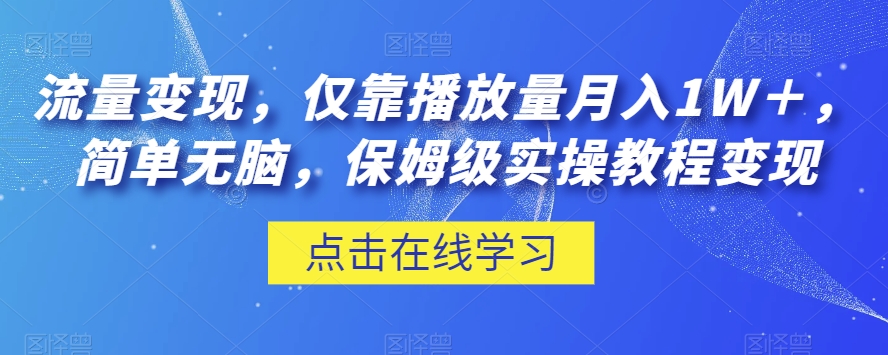 流量变现，仅靠播放量月入1W＋，简单无脑，保姆级实操教程【揭秘】-逐风项目库