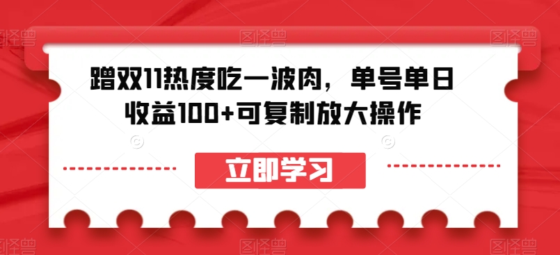 蹭双11热度吃一波肉，单号单日收益100+可复制放大操作【揭秘】-逐风项目库