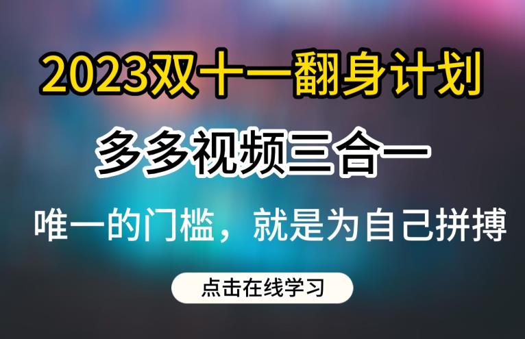 2023双十一翻身计划，多多视频带货三合一玩法教程【揭秘】-逐风项目库