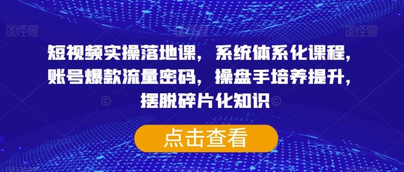 短视频实操落地课，系统体系化课程，账号爆款流量密码，操盘手培养提升，摆脱碎片化知识-逐风项目库