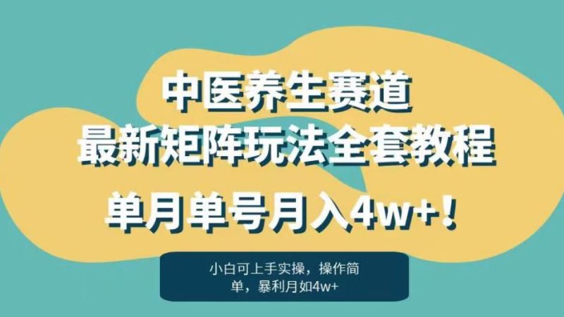 暴利赛道中医养生赛道最新矩阵玩法，单月单号月入4w+！【揭秘】-逐风项目库