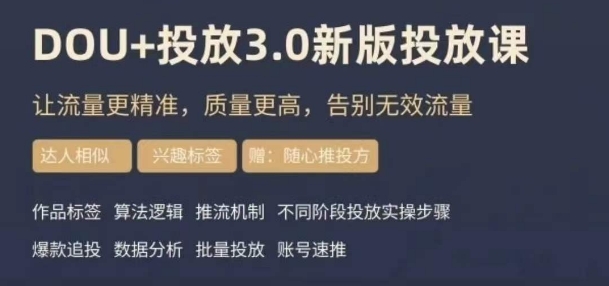 dou+豆荚投放实操课3.0新版，让流量更精准，质量更高，告别无效流量-逐风项目库