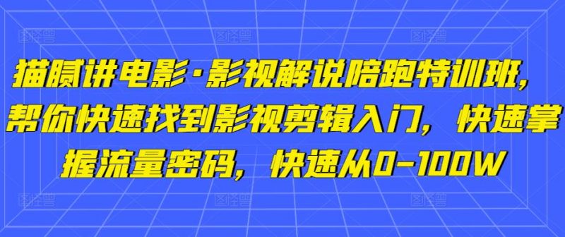 猫腻讲电影·影视解说陪跑特训班，帮你快速找到影视剪辑入门，快速掌握流量密码，快速从0-100W-逐风项目库