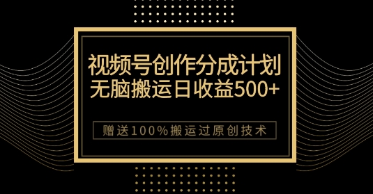 最新视频号创作分成计划，无脑搬运一天收益500+，100%搬运过原创技巧【揭秘】-逐风项目库