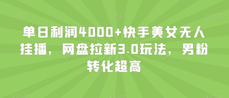 单日利润4000+快手美女无人挂播，网盘拉新3.0玩法，男粉转化超高【揭秘】-逐风项目库