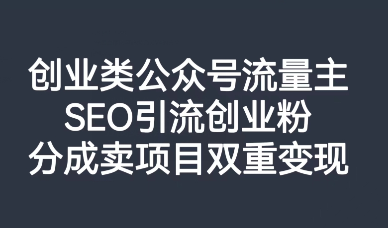 创业类公众号流量主，SEO引流创业粉，分成卖项目双重变现【揭秘】-逐风项目库