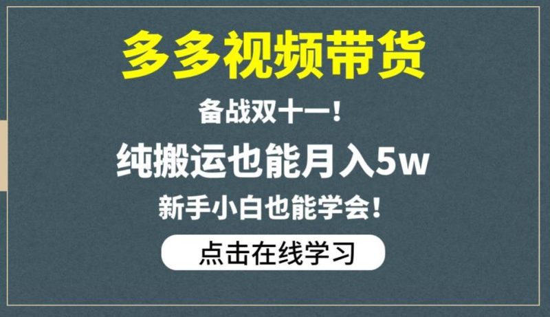 多多视频带货，备战双十一，纯搬运也能月入5w，新手小白也能学会-逐风项目库