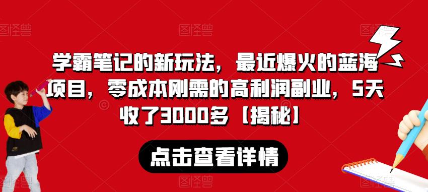 学霸笔记的新玩法，最近爆火的蓝海项目，零成本刚需的高利润副业，5天收了3000多【揭秘】-逐风项目库