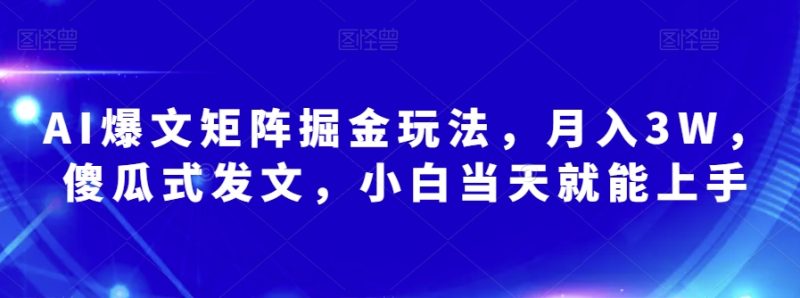 AI爆文矩阵掘金玩法，月入3W，傻瓜式发文，小白当天就能上手【揭秘】-逐风项目库