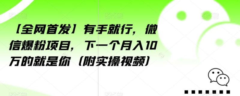 【全网首发】有手就行，微信爆粉项目，下一个月入10万的就是你（附实操视频）【揭秘】-逐风项目库