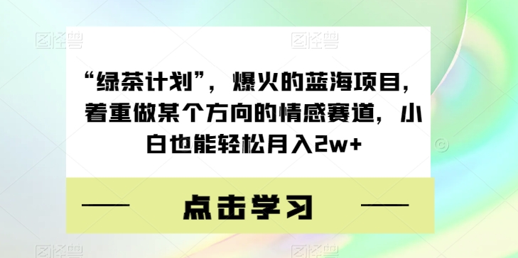 “绿茶计划”，爆火的蓝海项目，着重做某个方向的情感赛道，小白也能轻松月入2w+【揭秘】-逐风项目库