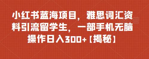 小红书蓝海项目，雅思词汇资料引流留学生，一部手机无脑操作日入300+【揭秘】-逐风项目库